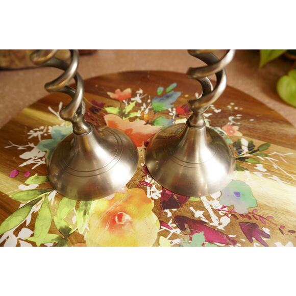 Vintage Mid-Century Modern Silver Metal Spiral Candlestick Holders – Set Of Two - Picture 5 of 5